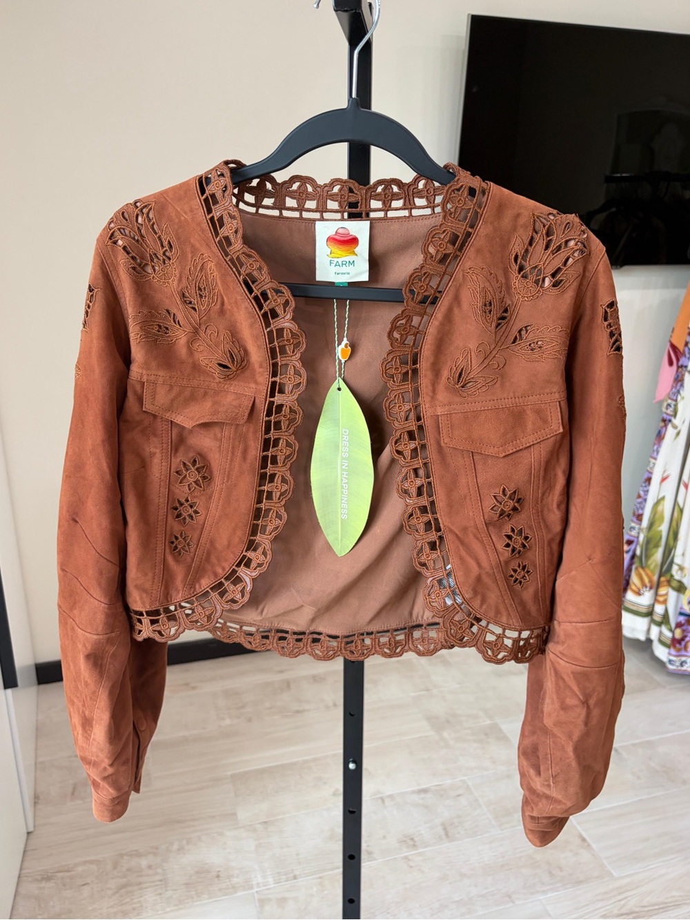 Farm Rio Caramel Richelieu Cropped Leather Jacket - Picture 5 of 10